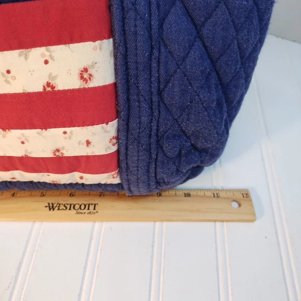 Quilted Keepers Patchwork Patriotic Tote Bag Blue Red White Americana Flag VTG
